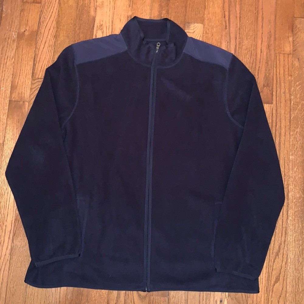 Croft & Barrow Navy Fleece Canvas Accented Pockets Full Zip Jacket Sz XL